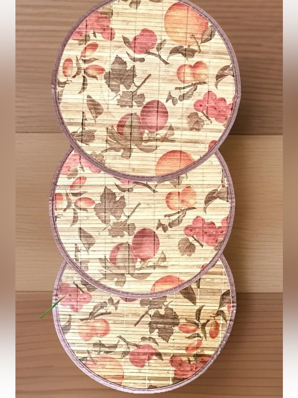 Bamboo Placemats Fruit & Leaf Design Round 15” SET OF 3